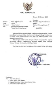 Wakil Wali Kota Bekasi Teken Surat ke Jokowi Tolak UU Ciptaker