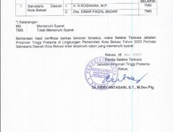 Peserta Seleksi Calon Sekda Kota Bekasi Tak Penuhi Syarat, BKPSDM Bilang Begini