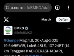 Kab Bekasi Gempa, BMKG: 4,9 Magnitudo