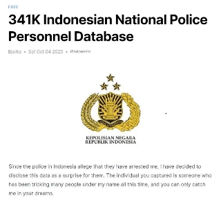Bjorka Klaim Kembali Beraksi 341 Ribu Data Anggota Polri Diduga Bocor ke Publik