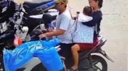 Pria Bertopi Bawa Istri dan Anak Curi Belanjaan Daging Ayam di Jatimulya Bekasi